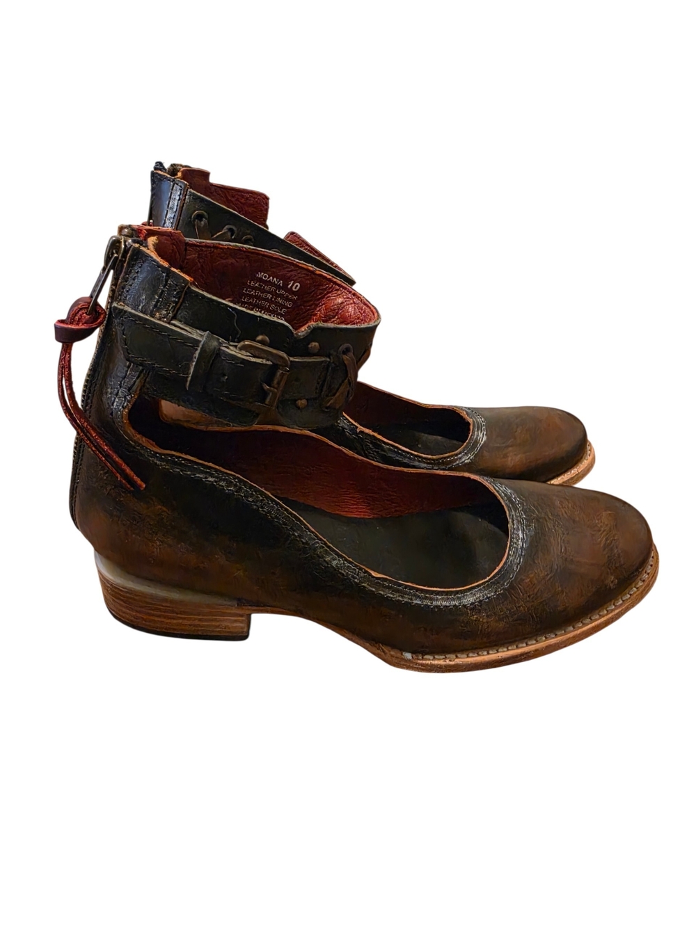 Freebird Moana Distressed Leather Ankle-Strap Flats in Brown - 10 - Picture 2 of 5